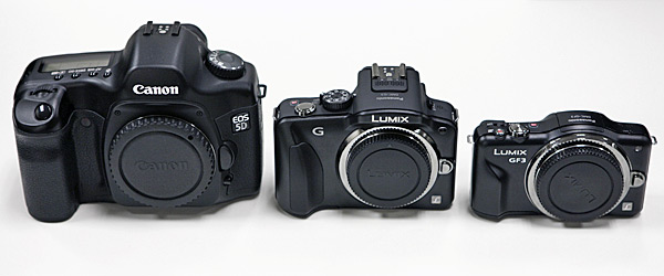 Comparison of a Canon 5D, Panasonic Lumix G3 and Lumix GF3 cameras