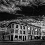 A monochrome infrared image of the Goldfield Hotel, in Goldfield, NV on October 14, 2016.